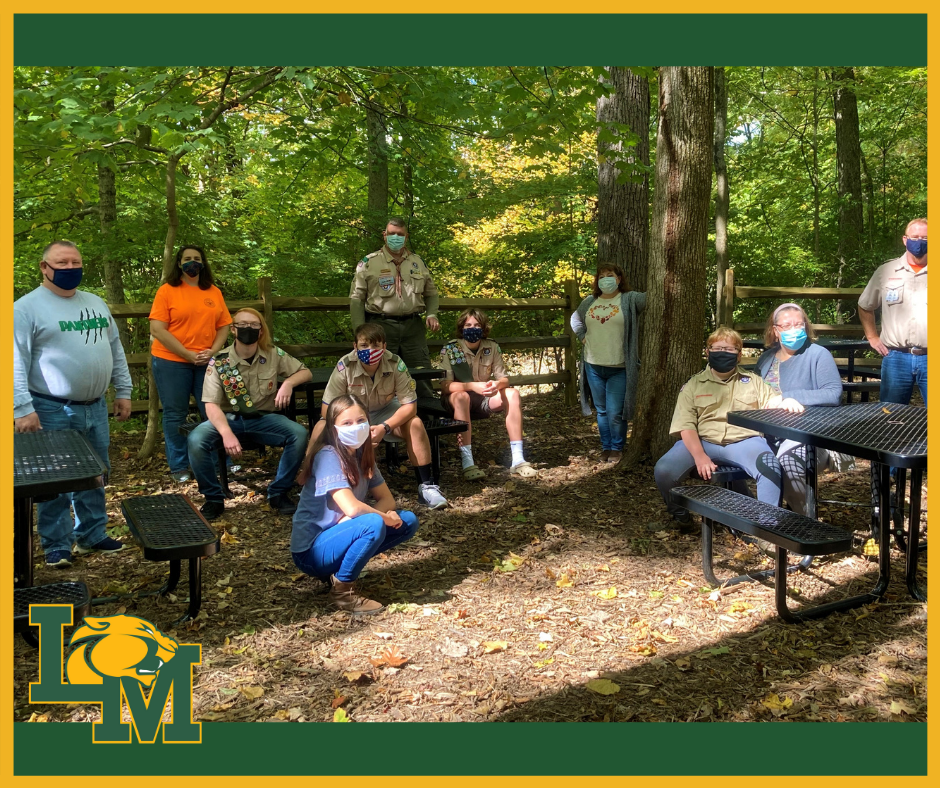 Boy Scout Troop 838 pose at the new Outdoor Education Center.